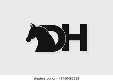 Initial logo DH letter with stallion head. The combination of letters D and H is black