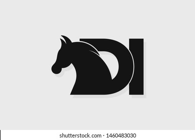 Initial logo DI letter with stallion head. The combination of letters D and I is black