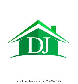 initial logo DJ with house icon and green color, business logo and property developer.