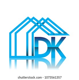 initial logo DK with house icon, business logo and property developer.