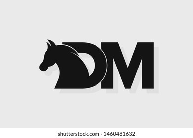 Initial logo DM letter with stallion head. The combination of letters D and M is black