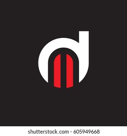 initial logo dm, md, m inside d rounded letter negative space logo white red black background
