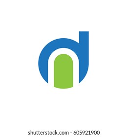 initial logo dn, nd, n inside d rounded letter negative space logo blue green