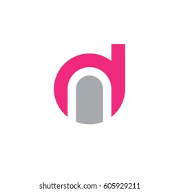 initial logo dn, nd, n inside d rounded letter negative space logo pink gray