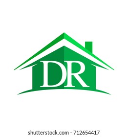 initial logo DR with house icon and green color, business logo and property developer.