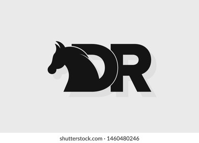 Initial logo DR letter with stallion head. The combination of letters D and R is black