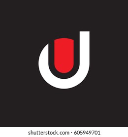initial logo du, ud, u inside d rounded letter negative space logo white red black background