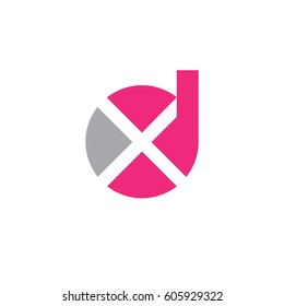 initial logo dx, xd, x inside d rounded letter negative space logo pink gray