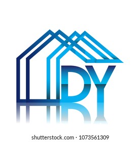 initial logo DY with house icon, business logo and property developer.