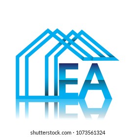 initial logo EA with house icon, business logo and property developer.