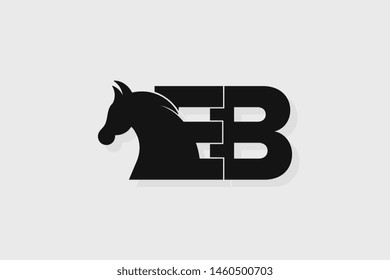 Initial logo EB letter with stallion head. The combination of letters E and B is black