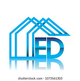 initial logo ED with house icon, business logo and property developer.