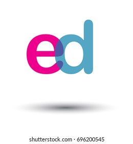 initial logo ED lowercase letter, blue and pink overlap transparent logo, modern and simple logo design.