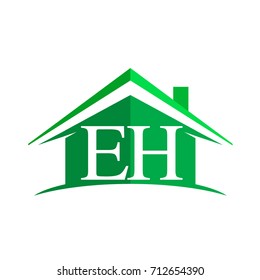initial logo EH with house icon and green color, business logo and property developer.