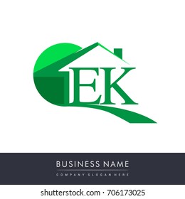 initial logo EK with house icon, business logo and property developer.