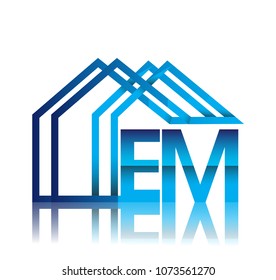 initial logo EM with house icon, business logo and property developer.