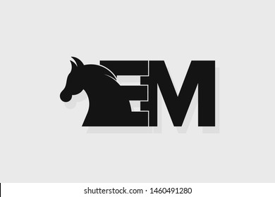 Initial logo EM letter with stallion head. The combination of letters E and M is black