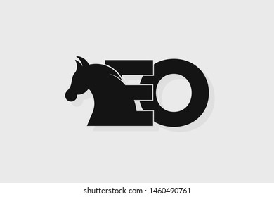 Initial logo EO letter with stallion head. The combination of letters E and O is black