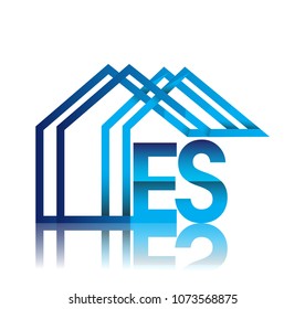 initial logo ES with house icon, business logo and property developer.