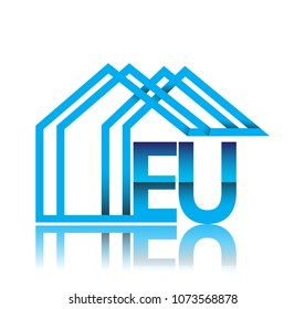 initial logo EU with house icon, business logo and property developer.