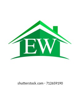 initial logo EW with house icon and green color, business logo and property developer.