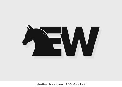 Initial logo EW letter with stallion head. The combination of letters E and W is black