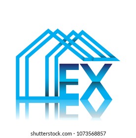 initial logo EX with house icon, business logo and property developer.