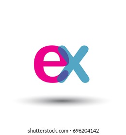 initial logo EX lowercase letter, blue and pink overlap transparent logo, modern and simple logo design.