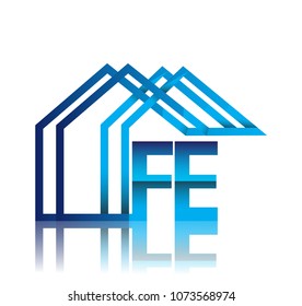 initial logo FE with house icon, business logo and property developer.