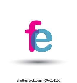 initial logo FE lowercase letter, blue and pink overlap transparent logo, modern and simple logo design.