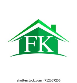 initial logo FK with house icon and green color, business logo and property developer.