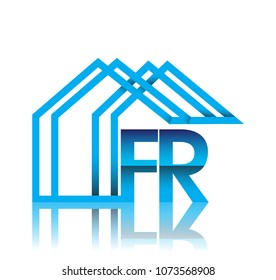 initial logo FR with house icon, business logo and property developer.