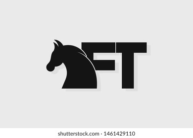 Initial logo FT letter with stallion head. The combination of letters F and T is black