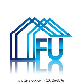 initial logo FU with house icon, business logo and property developer.