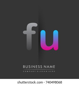 initial logo FU lowercase letter colored grey and blue, pink, creative logotype concept, modern and simple logo design, logo design concept for business and corporate identity