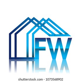 initial logo FW with house icon, business logo and property developer.
