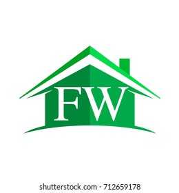 initial logo FW with house icon and green color, business logo and property developer.