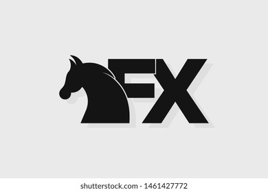 Initial logo FX letter with stallion head. The combination of letters F and X is black