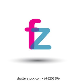 initial logo FZ lowercase letter, blue and pink overlap transparent logo, modern and simple logo design.