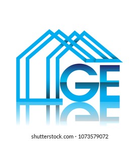 initial logo GE with house icon, business logo and property developer.