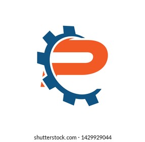 initial logo with gear vector P