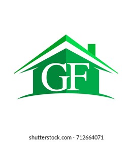 initial logo GF with house icon and green color, business logo and property developer.