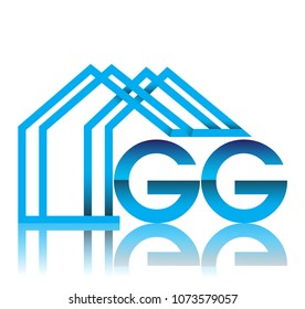 initial logo GG with house icon, business logo and property developer.