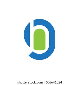 initial logo gh, hg, h inside g rounded letter negative space logo blue green