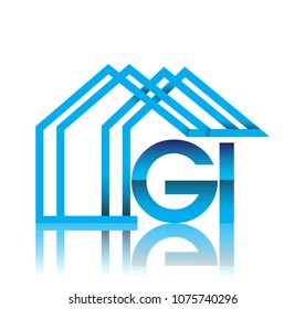 initial logo GI with house icon, business logo and property developer.