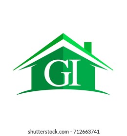 initial logo GI with house icon and green color, business logo and property developer.
