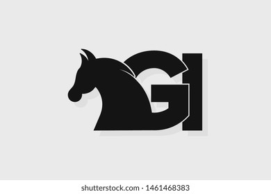 Initial logo GI letter with stallion head. The combination of letters G and I is black