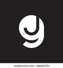initial logo gj, jg, j inside g rounded letter negative space logo white black background