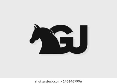 Initial logo GJ letter with stallion head. The combination of letters G and J is black