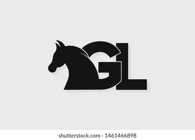 Initial logo GL letter with stallion head. The combination of letters G and L is black